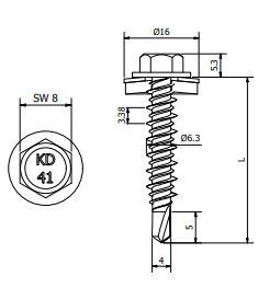 Fassadenschraube Hi-Lo Edelstahl C1 (410) 6,3 x 38 mm – RAL 7016 Matt