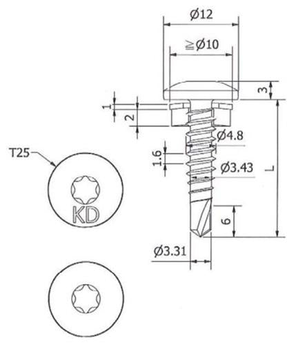 Bohrschraube Bi-Metall 4,8 x 20 mm Bohrspitze #1 Rundkopf TX25 – Blank