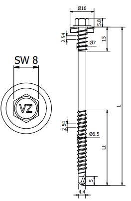 Sandwichschraube 7,0/6,5 x 125 mm S19 – RAL 7016