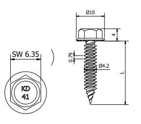 Bohrschraube Edelstahl C1 (410) 4,2 x 16 mm Bohrspitze #SP Sechskantkopf – RAL 9002