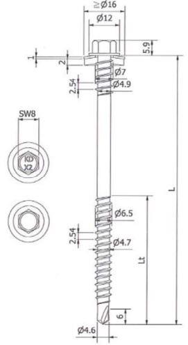 Sandwichschraube A2 7,0/6,5 x 240 mm – Blank