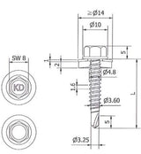 Bohrschraube Bi-Metall 4,8 x 20 mm Bohrspitze #1 Sechskantkopf – RAL 7016