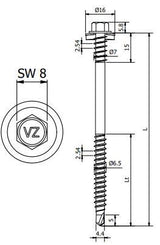 Sandwichschraube 7,0/6,5 x 75 mm S16 – Blank