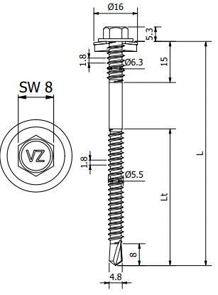Sandwichschraube 6,3/5,5 x 135 mm S19 – Blank