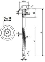 Sandwichschraube 6,3/5,5 x 65 mm S16 – RAL 7016