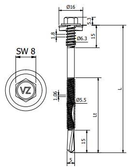 Sandwichschraube 6,3/5,5 x 75 mm S19 – Blank